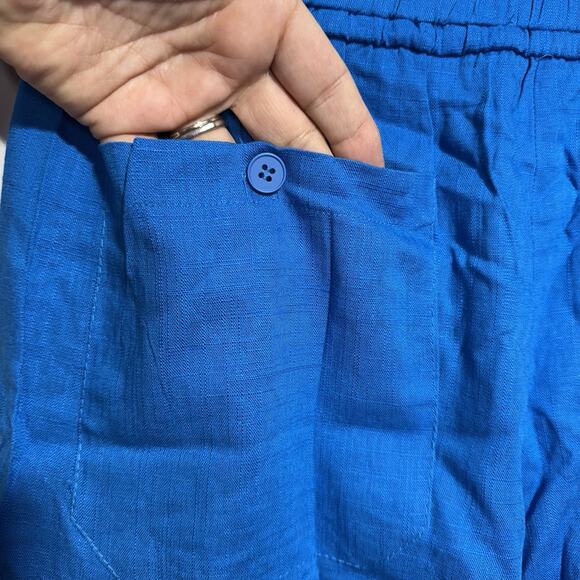 CY Fashion Shorts Women’s 1XL Blue Linen Drawstring Elastic Waist Casual Pockets - Picture 4 of 9